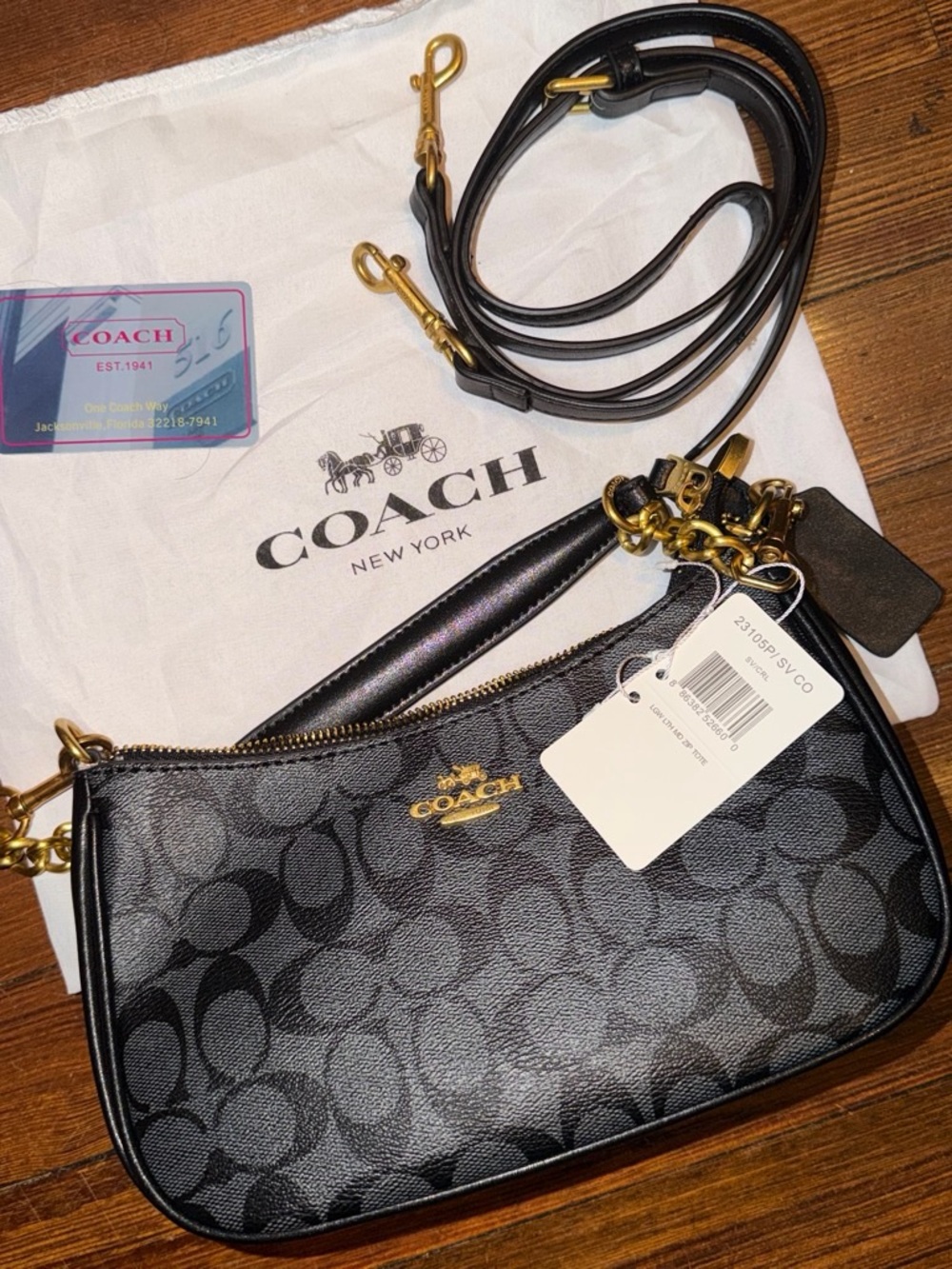 Coach Black Signature Mini Crossbody with Gold Hardware